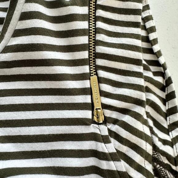 Michael Kors Striped Mini Dress Women's XL Green White Ruffle Sleeve Cotton Zip - Picture 8 of 10